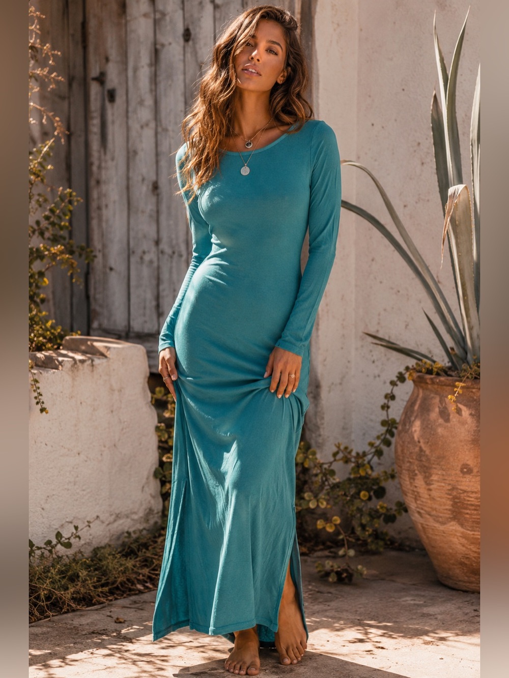 Vintage Souls Boho Luxe Chic Los Angeles Long Sleeve Maxi Dress New Coastal